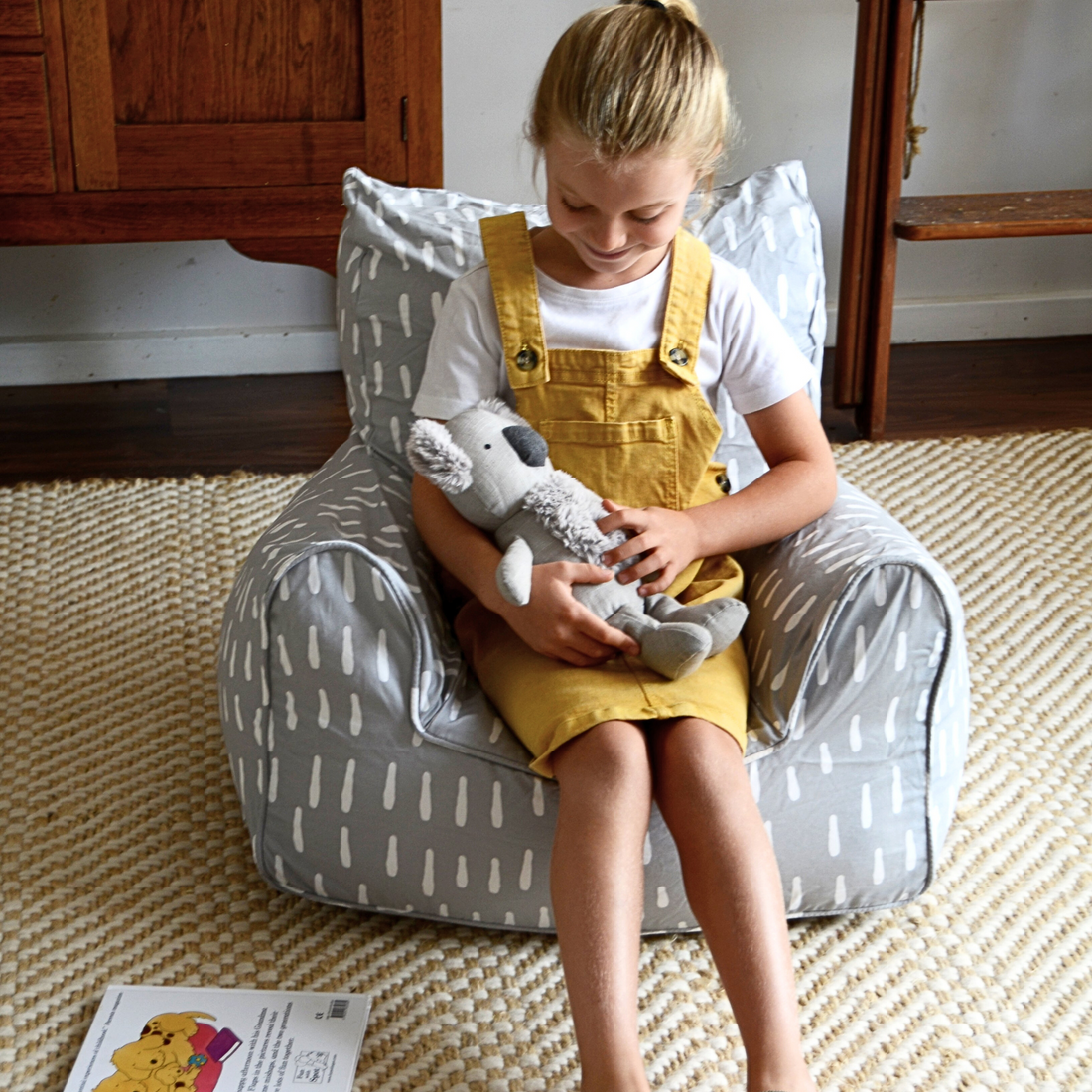 Raindrops Bean Chair Cover - Grey