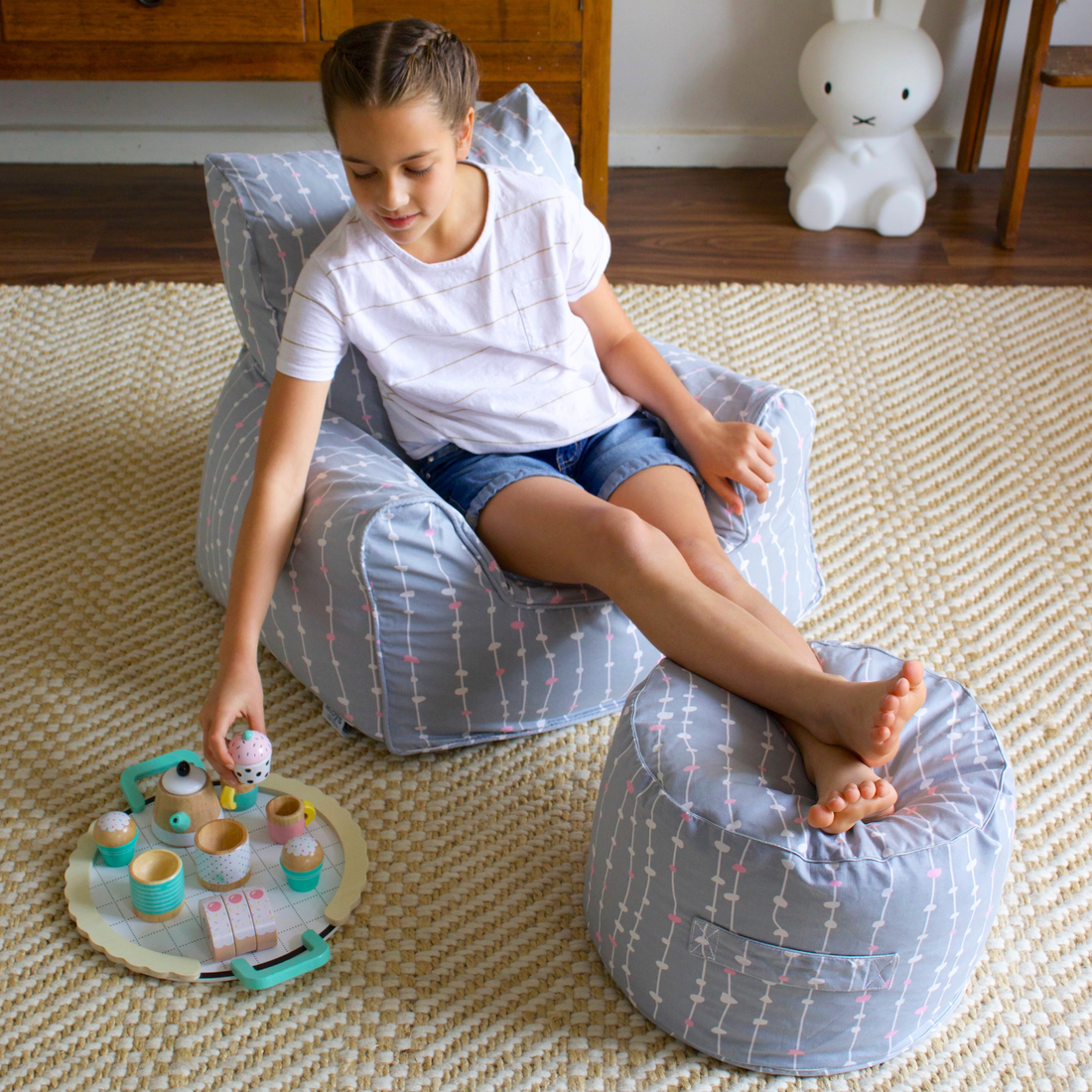 Pebbles Lane Grey & Pink Bean Chair Cover