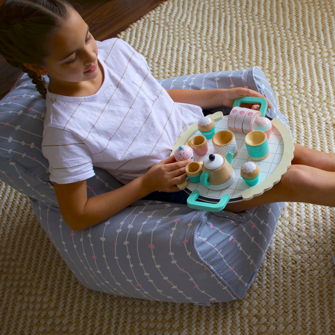 Pebbles Lane Grey & Pink Bean Chair Cover