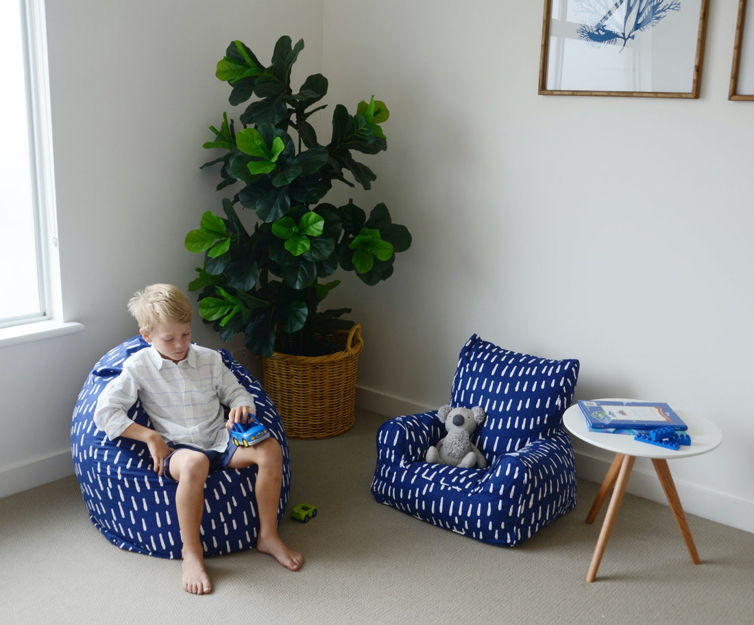 Raindrops Bean Chair Cover - Indigo Blue