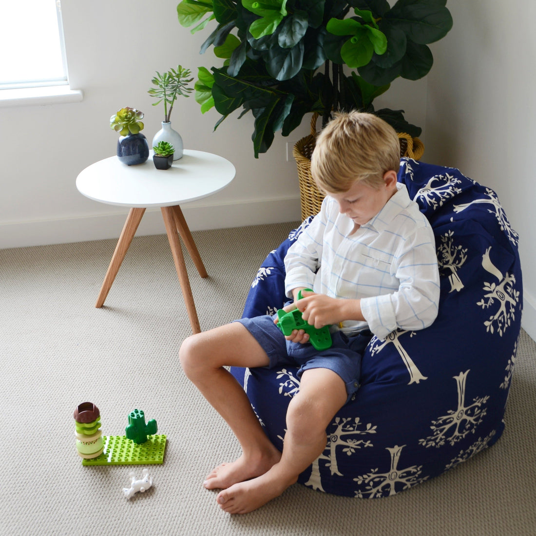Raindrops Bean Bag Cover - Indigo Blue
