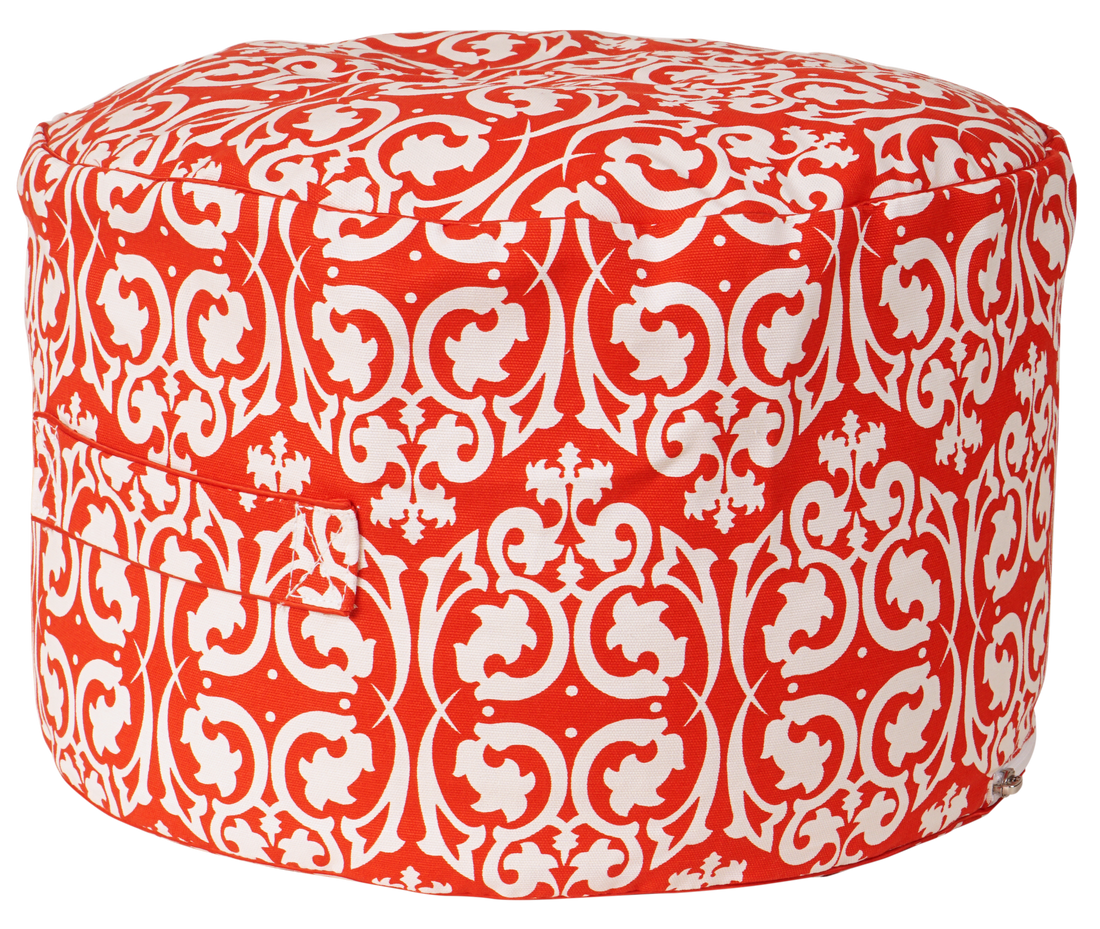 Damask Bean Ottoman Cover - Red