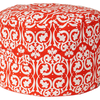 Damask Bean Ottoman Cover - Red