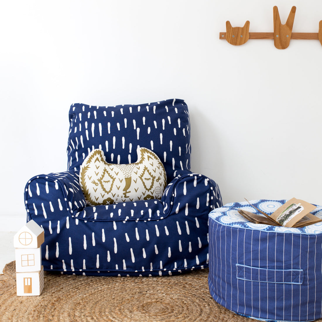 Raindrops Bean Chair Cover - Indigo Blue