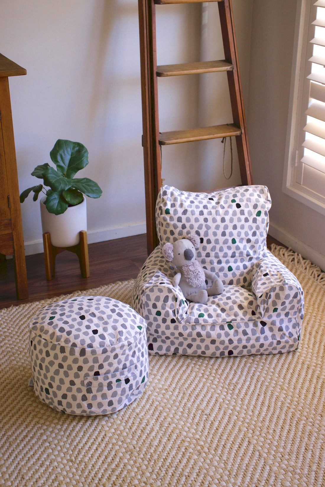 Splotches Ottoman Cover - Green & Grey