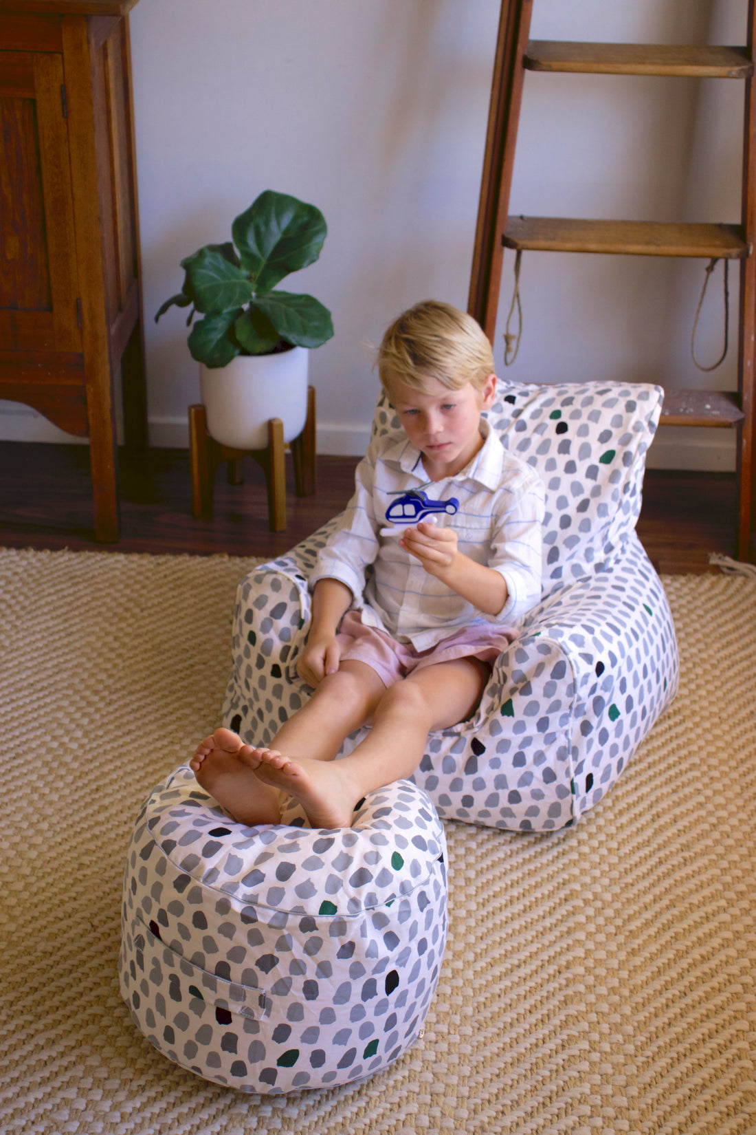 Splotches Ottoman Cover - Green & Grey