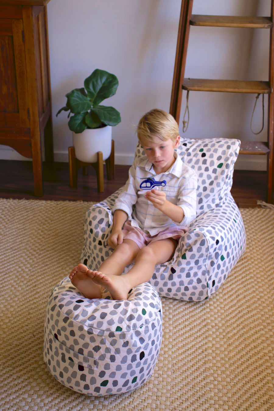 Splotches Ottoman Cover - Green & Grey