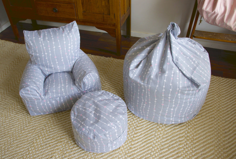 Pebbles Lane Grey & Pink Bean Chair Cover