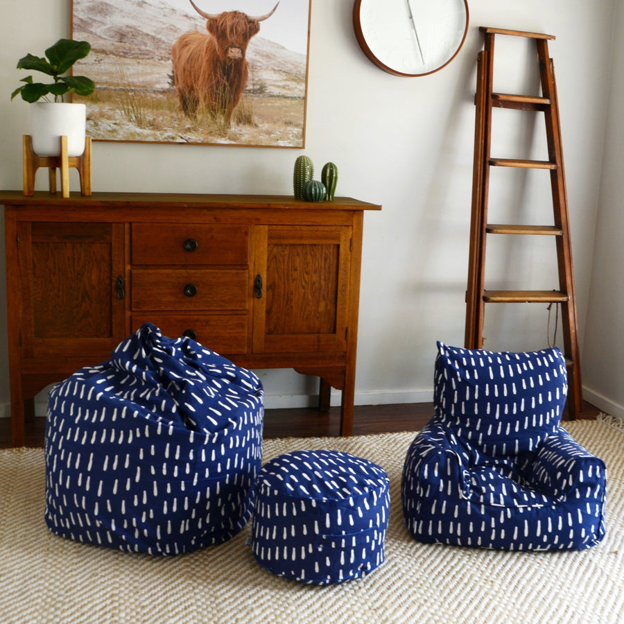 Raindrops Bean Chair Cover - Indigo Blue