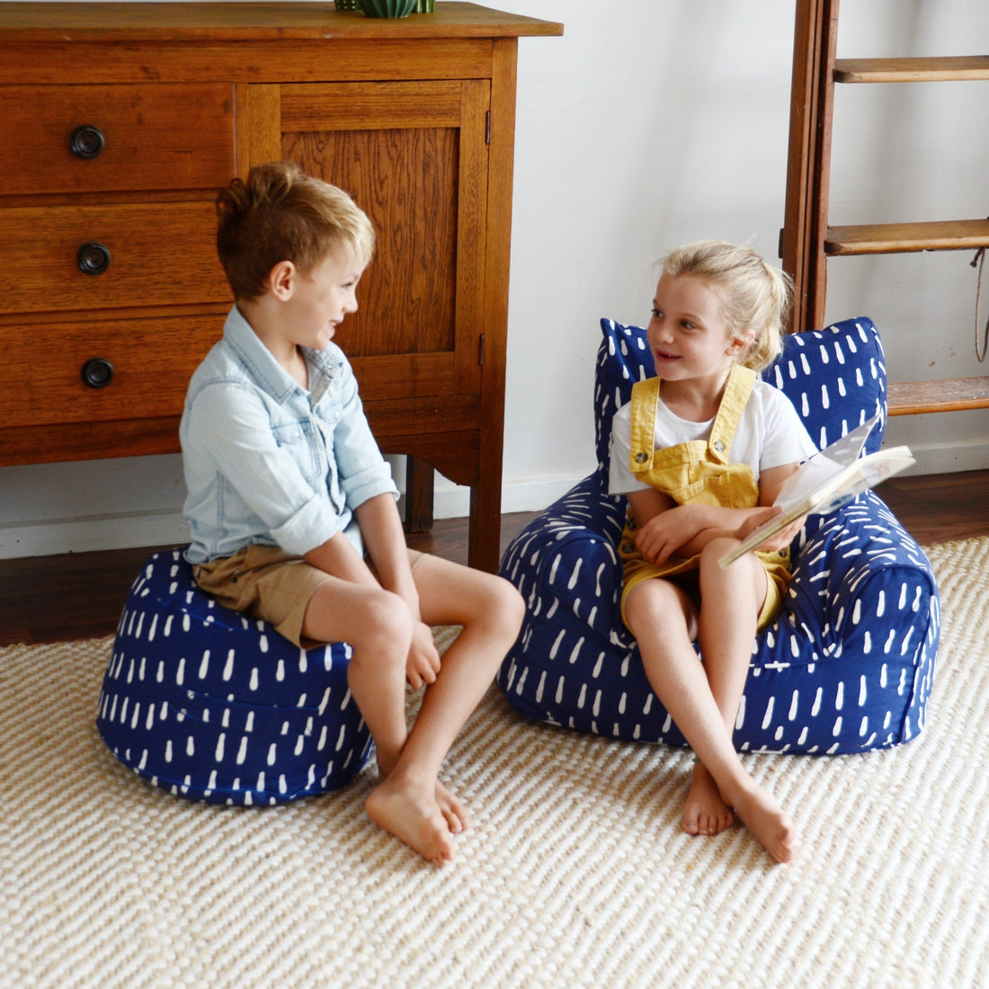 Raindrops Bean Chair Cover - Indigo Blue