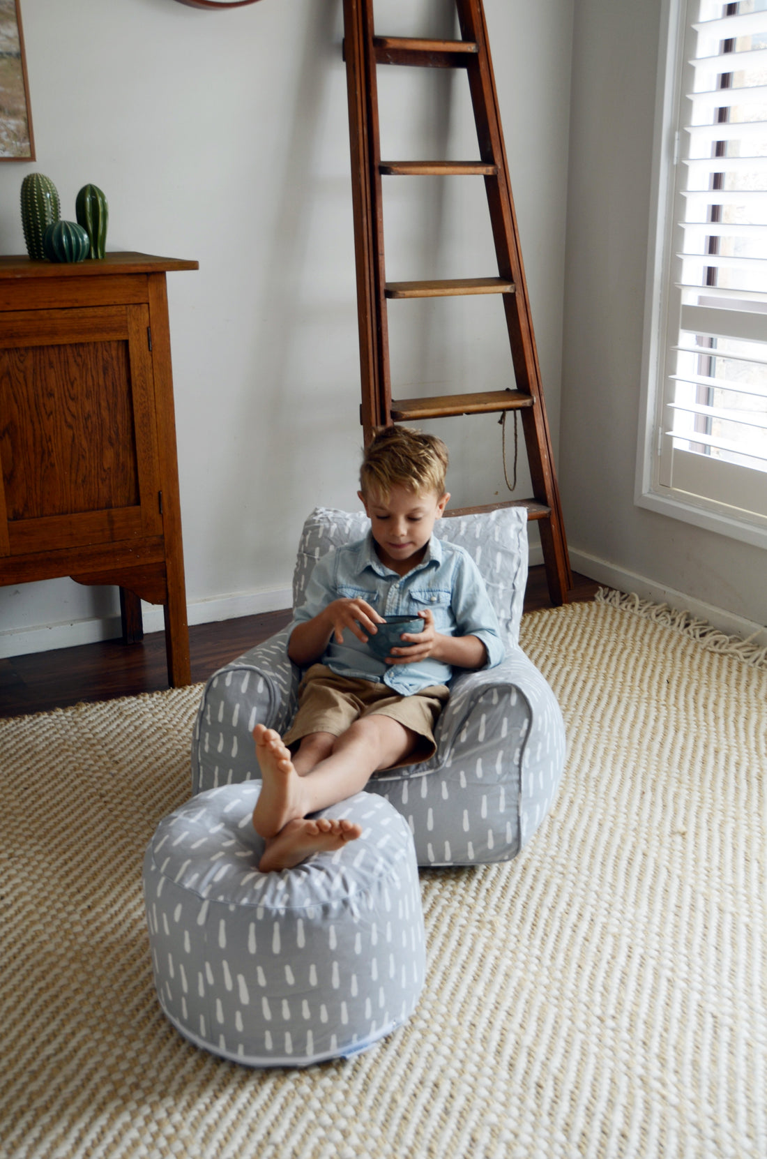 Raindrops Ottoman Cover - Grey