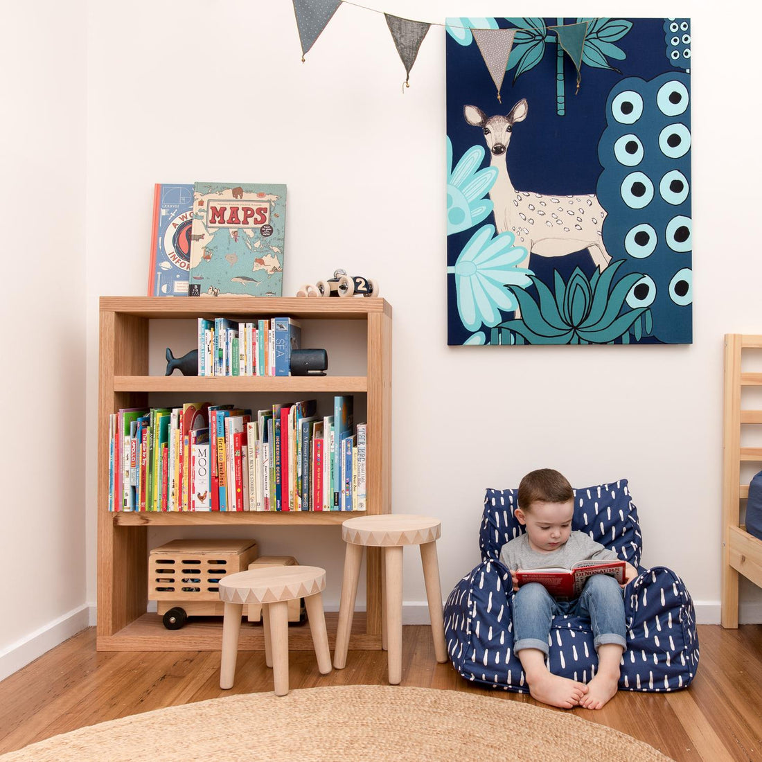 Raindrops Bean Chair Cover - Indigo Blue