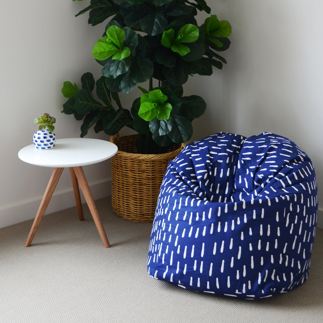 Raindrops Bean Bag Cover - Indigo Blue