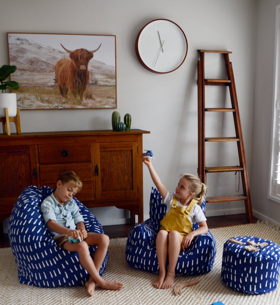 Raindrops Bean Bag Cover - Indigo Blue