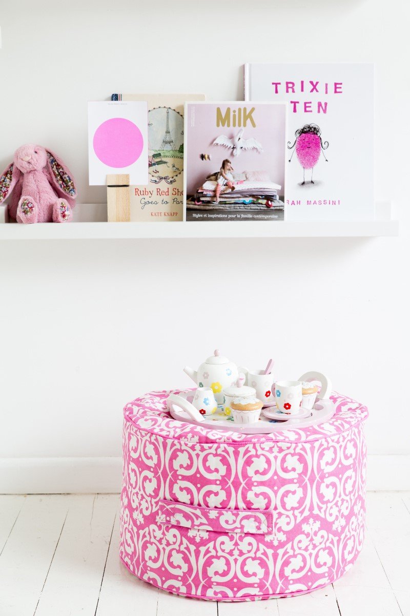 Damask Bean Ottoman Cover - Pink
